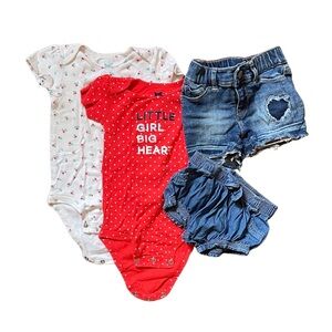 BUNDLE LOT Size 18 months Red and White Baby Onesies with GAP Denim Shorts